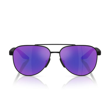 Prada Occhiali da Sole PSA52S DG005U Linea Rossa Nero Effetto Gommato Blu Scuro Specchiato Viola Unisex