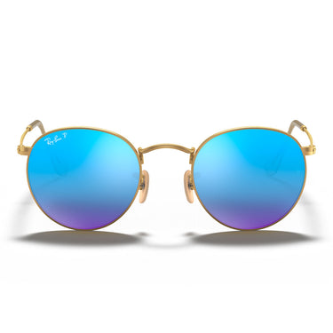 Ray-Ban Okulary Przeciwsłoneczne RB3447 112/4L Okrągłe Metalowe Złoto/Niebieskie Unisex Polaryzowane