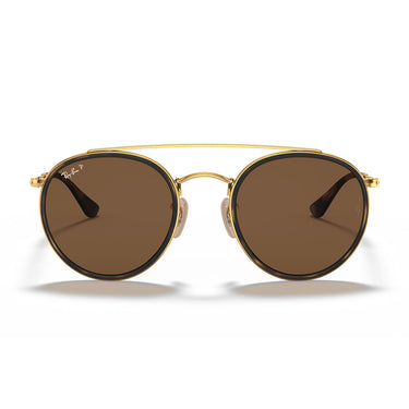 Ray-Ban Occhiali da Sole RB3647N 001 57 Round Double Bridge Oro Arista Marrone B-15 Unisex Polarizzati