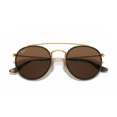 Ray-Ban Occhiali da Sole RB3647N 001 57 Round Double Bridge Oro Arista Marrone B-15 Unisex Polarizzati 6