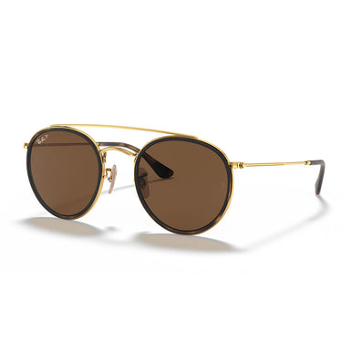 Ray-Ban Occhiali da Sole RB3647N 001 57 Round Double Bridge Oro Arista Marrone B-15 Unisex Polarizzati 2