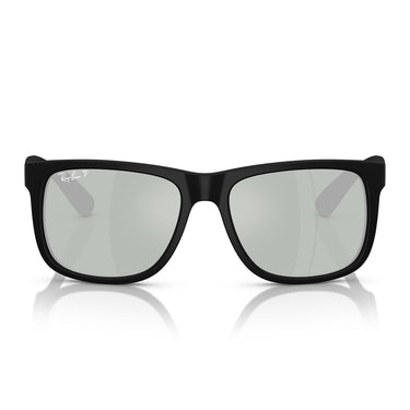Ray-Ban Occhiali da Sole RB4165 622 Y4 Justin Gomma Nero Verde Specchio Grigio Unisex Polarizzati