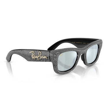 Ray-Ban Occhiali da Sole RB4940BP 686530 Wayfarer Puffer X ASAP Rocky Nero con Strass/Verde Specchiato Argento Unisex 4