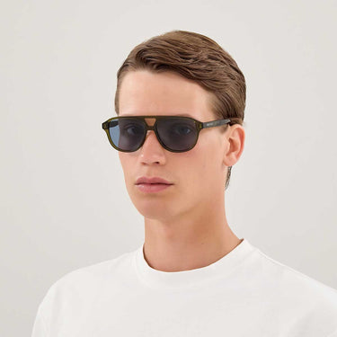 Alexander McQueen Occhiali da Sole AM0573S 004 Verde/Blu Unisex 4