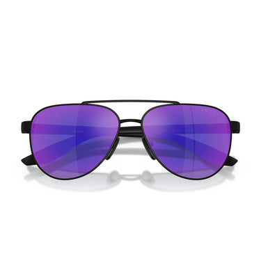 Prada Occhiali da Sole PSA52S DG005U Linea Rossa Nero Effetto Gommato Blu Scuro Specchiato Viola Unisex 5