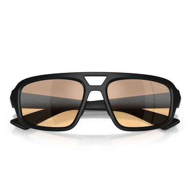 Prada Occhiali da Sole PSB11SU 1BO40Z Linea Rossa Nero Opaco Arancione Specchiato Uomo 5