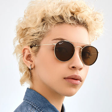 Ray-Ban Occhiali da Sole RB3647N 001 57 Round Double Bridge Oro Arista Marrone B-15 Unisex Polarizzati  6
