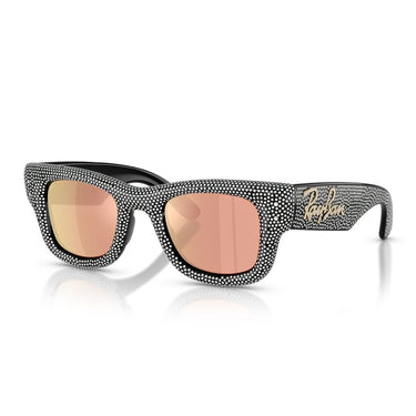 Ray-Ban Occhiali da Sole RB4940BP 68657J Wayfarer Puffer X ASAP Rocky Nero con Strass Marrone Scuro Specchiato Rosé Unisex  2